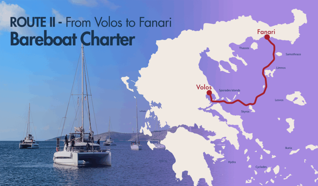 XIV Bonus Miles Flotilla From Volos to Fanari Greece Bareboat Charter Map Route 2