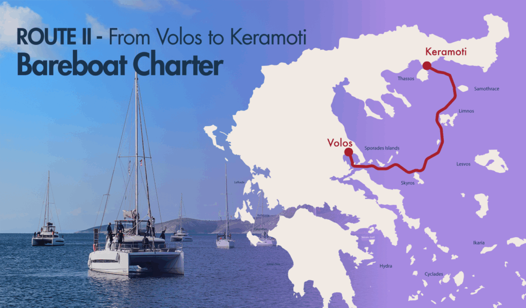 XIV Bonus Miles Flotilla From Volos to Keramoti Greece Bareboat Charter Map Route 2