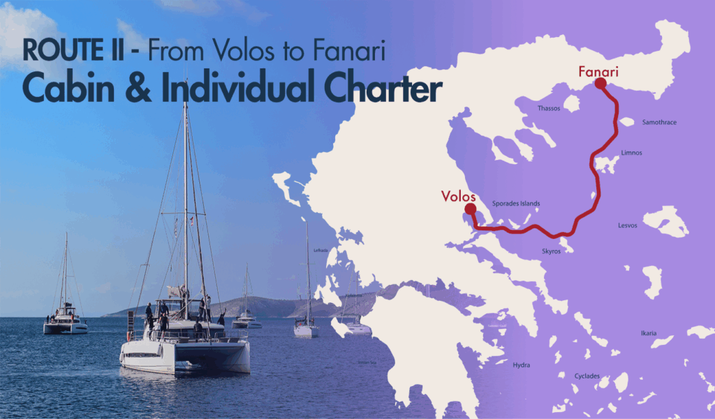 XIV Bonus Miles Flotilla From Volos to Fanari Greece individual cabin Charter Map Route 2