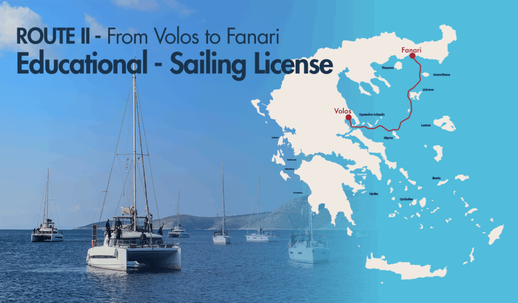 XIV Bonus Miles Flotilla From Volos to Fanari Greece educational sailing license Map Route 2, issa nasc